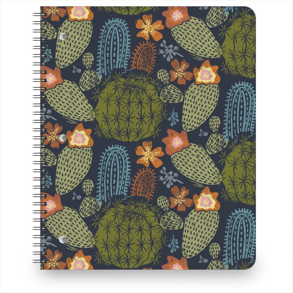 Cactus Garden - Block Print Style - Dark Notebook, 8.5x11, Green
