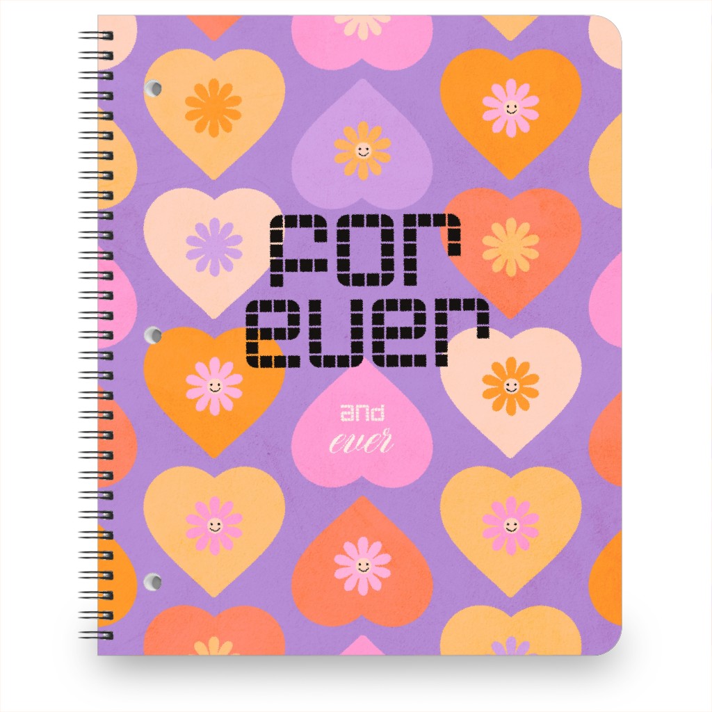 Forever Retro Love Daisy Heart - Very Peri Notebook, 8.5x11, Purple, Purple