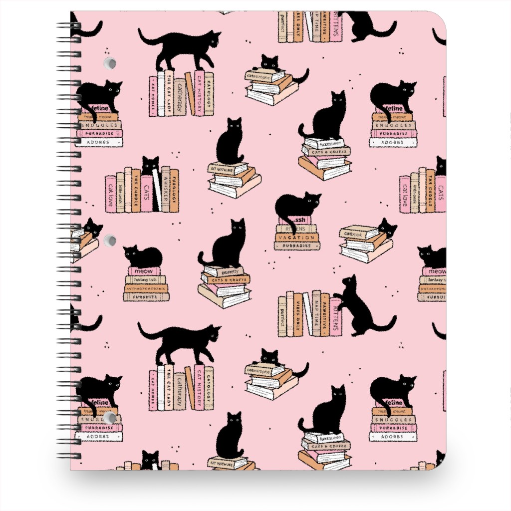 Cats and Books Notebook, 8.5x11, Pink, Delicate Rose