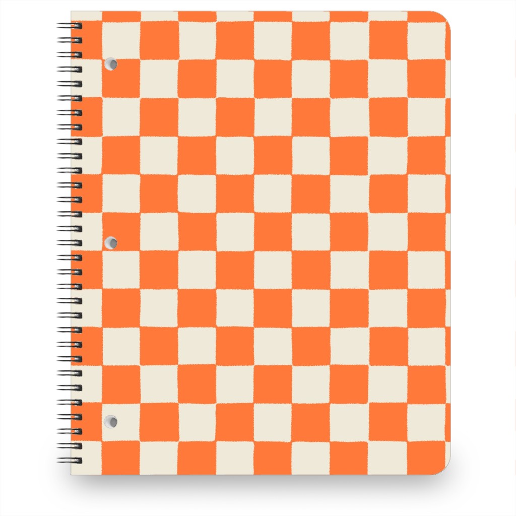 Retro Checkerboard - Bright Orange Notebook, 8.5x11, Orange