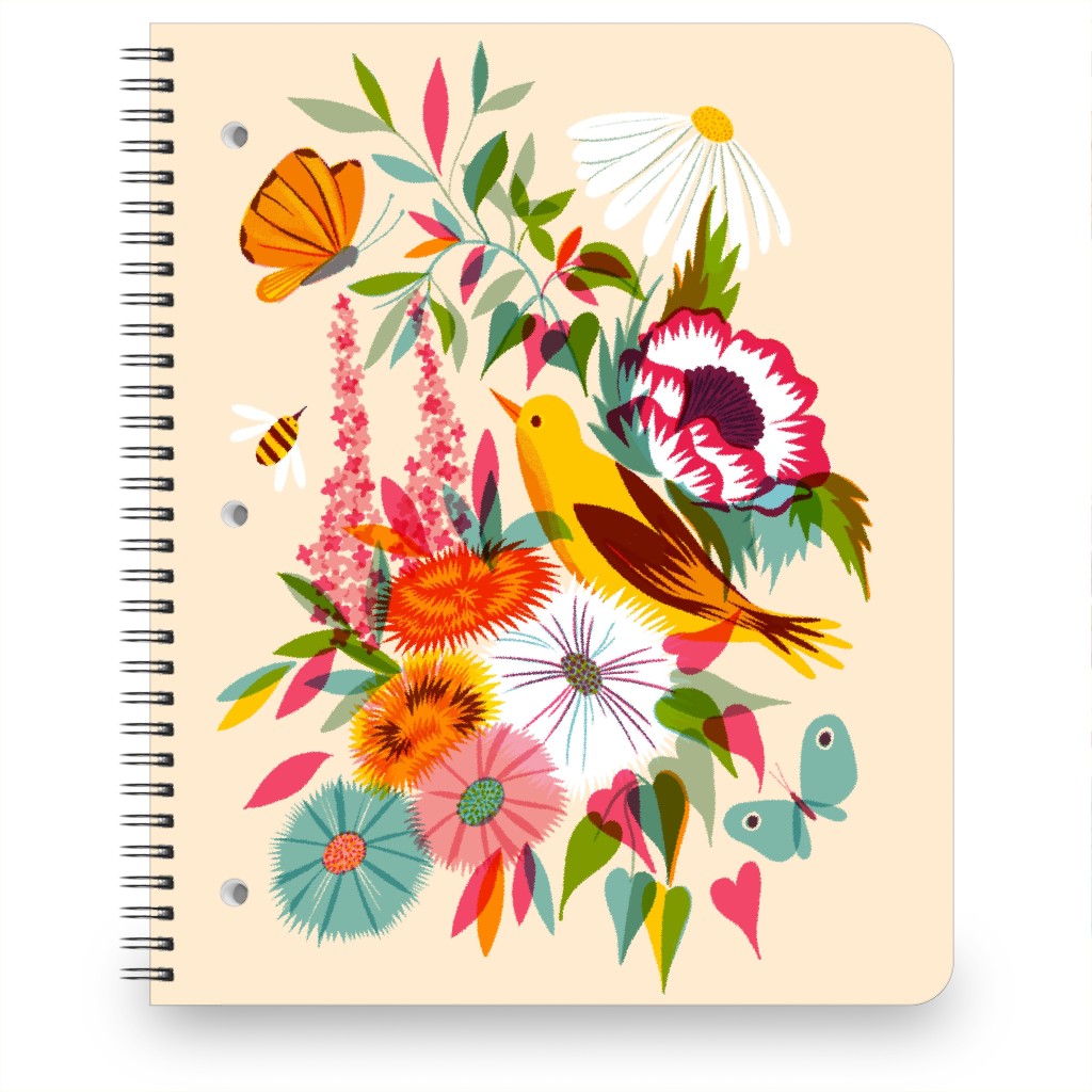 Florals With Pirol and Butterfly - Multi Notebook, 8.5x11, Multicolor