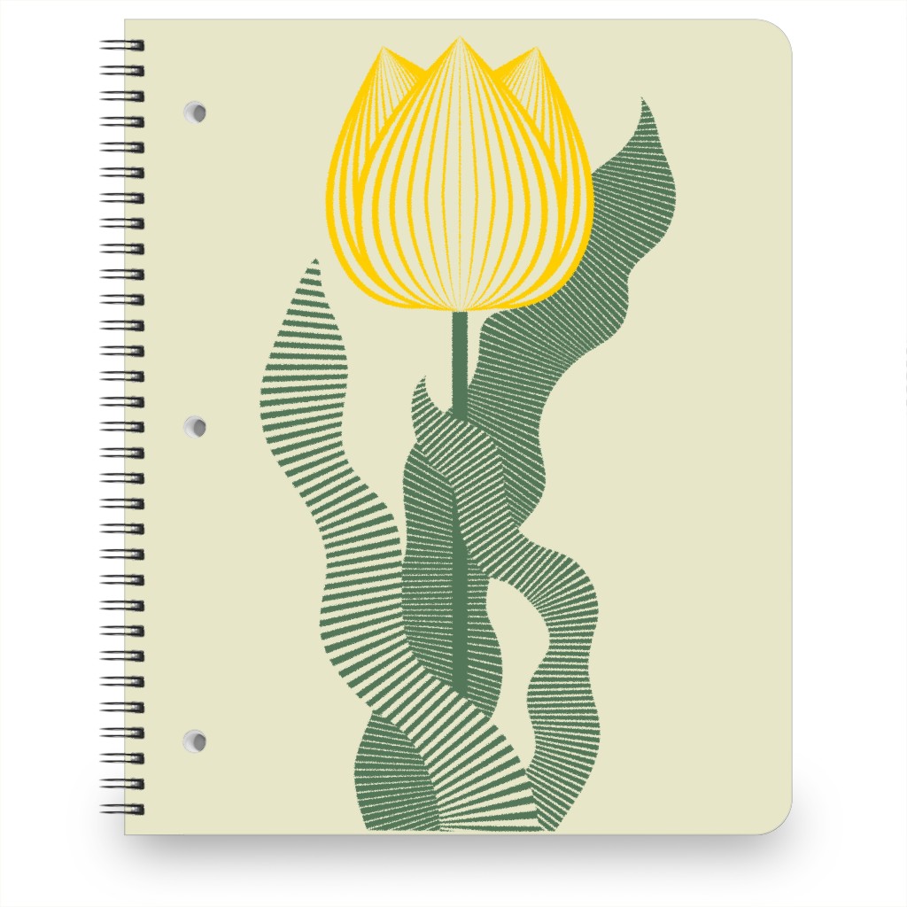 Abstract Tulip Flower - Yellow on Beige Notebook, 8.5x11, Yellow