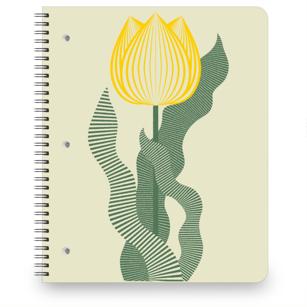 Abstract Tulip Flower - Yellow on Beige Notebook, 8.5x11, Yellow, Classic Yellow