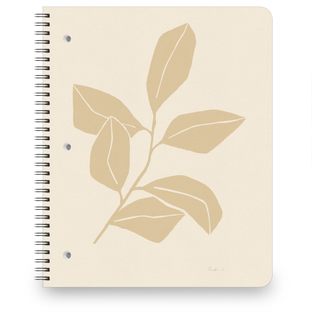 Botanical Ficus Branch With Leaves - Neutral Notebook, 8.5x11, Beige