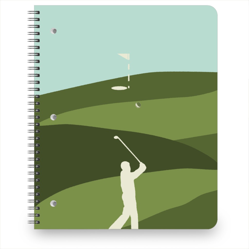 Golf Minimal Art - Blue and Green Notebook, 8.5x11, Green