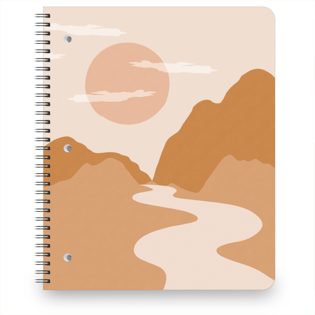 Abstract Mountain River Landscape - Neutral Notebook, 8.5x11, Orange