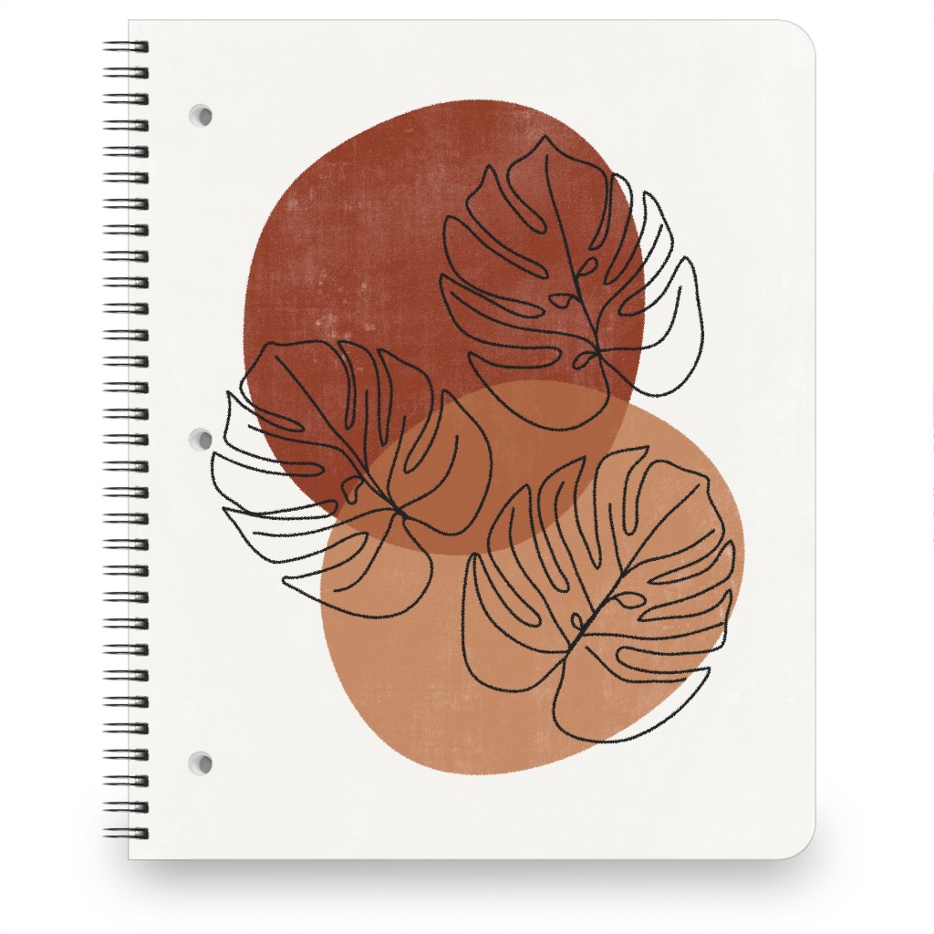 Abstract Monstera Leaves - Terracotta and Ivory Notebook, 8.5x11, Brown, Brown