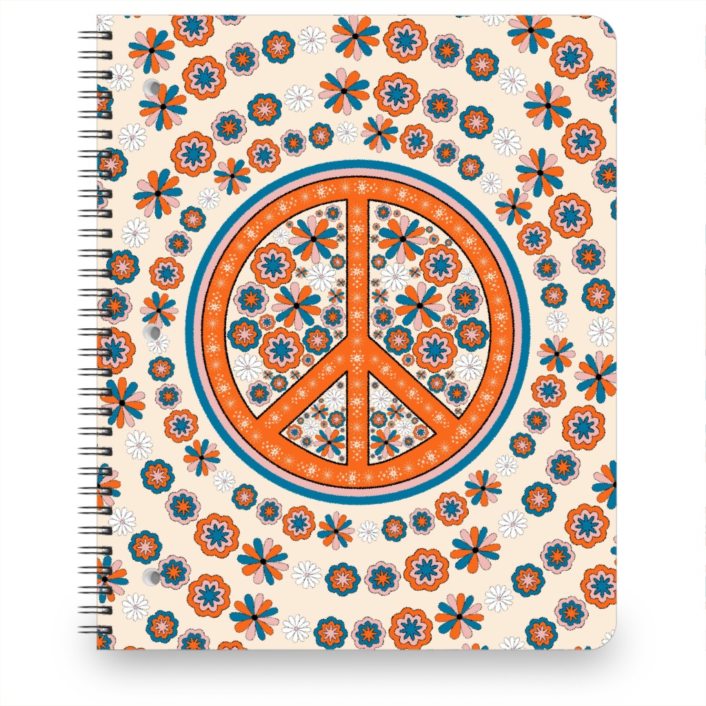 Retro 70s Peace Sign - Multi Notebook, 8.5x11, Multicolor