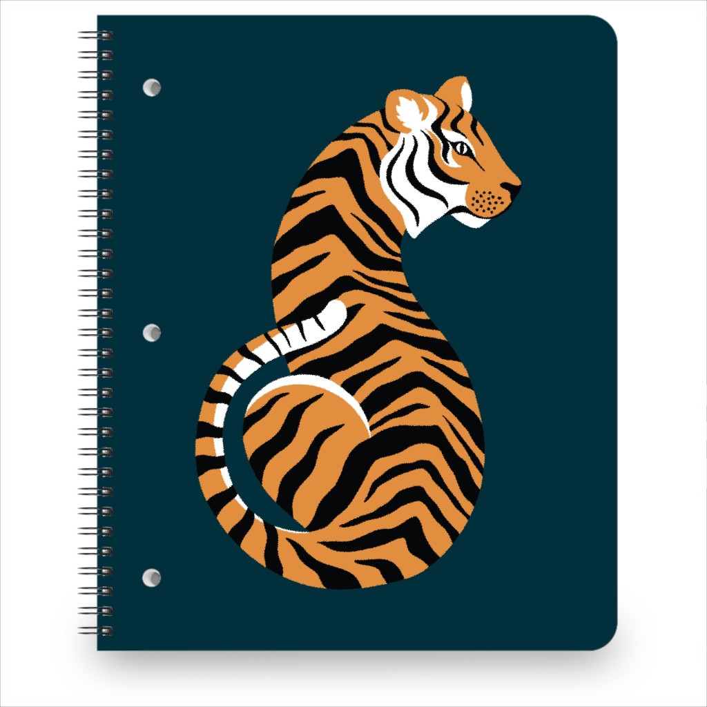 Tiger Illustration - Orange on Black Notebook, 8.5x11, Orange, Orange