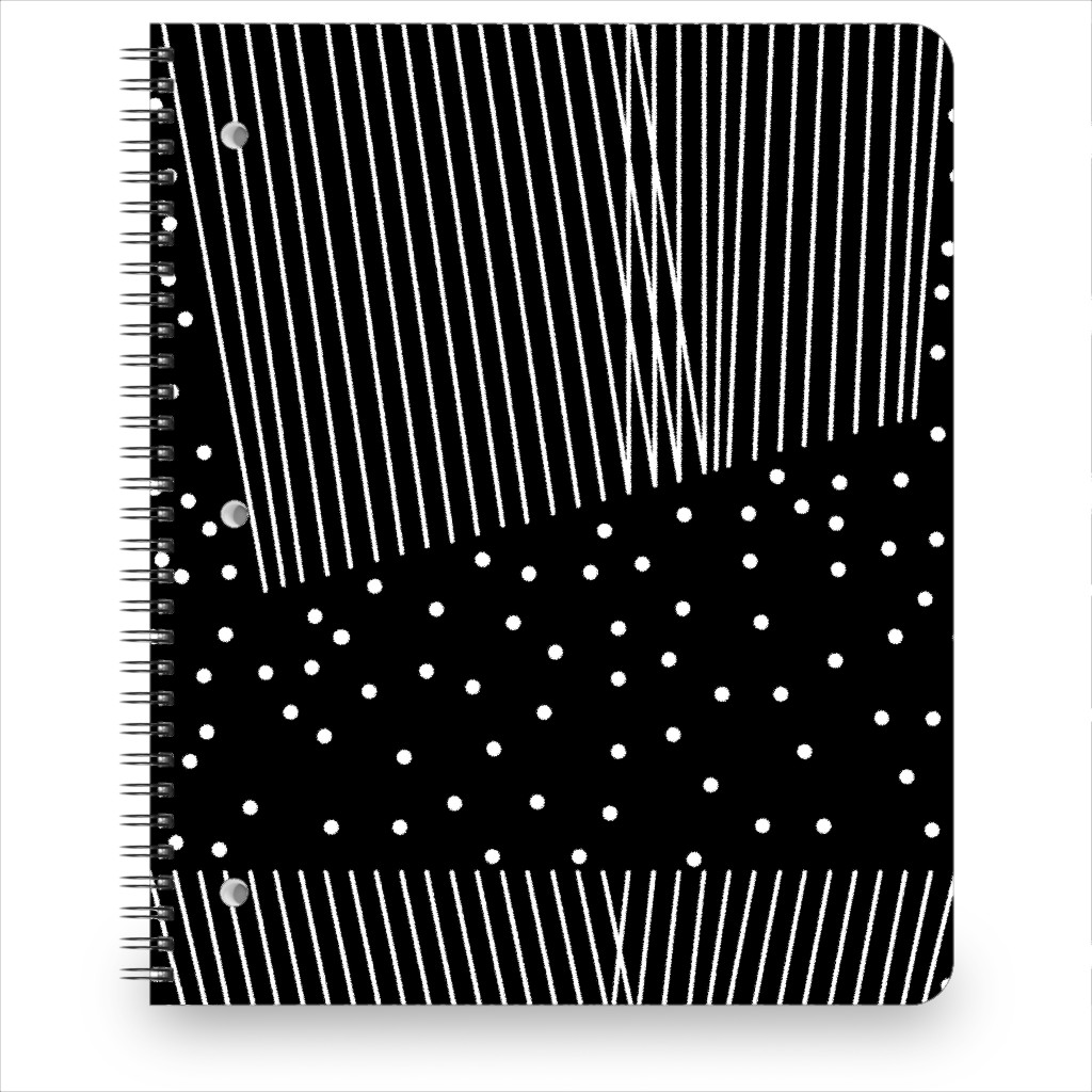 Abstract Geometric Lines and Dots - Black and White Notebook, 8.5x11, Black