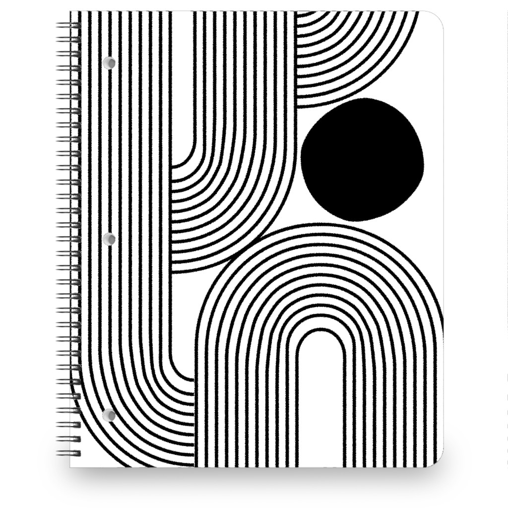 Rising Sun Minimal Geometric Lines Notebook, 8.5x11, Black, Rich Black