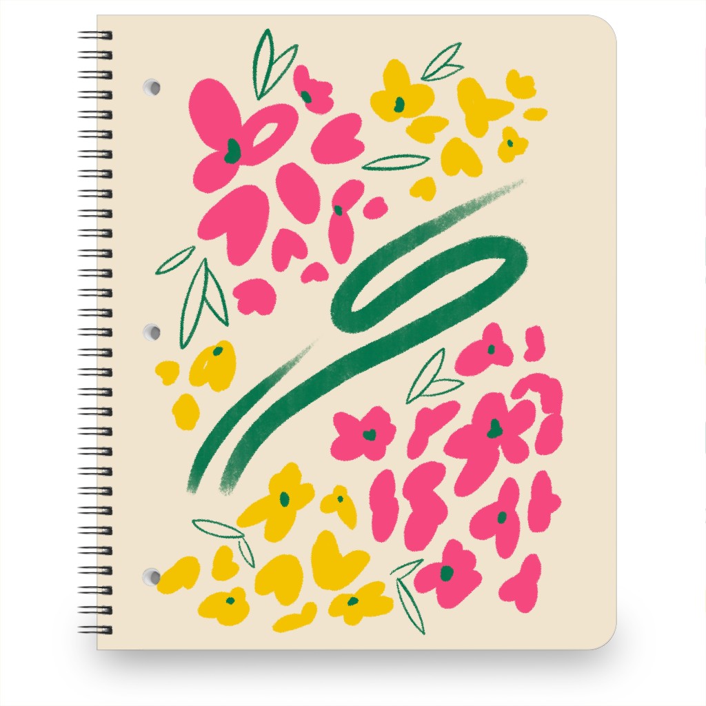 Greek Flowers - Multi on Beige Notebook, 8.5x11, Multicolor