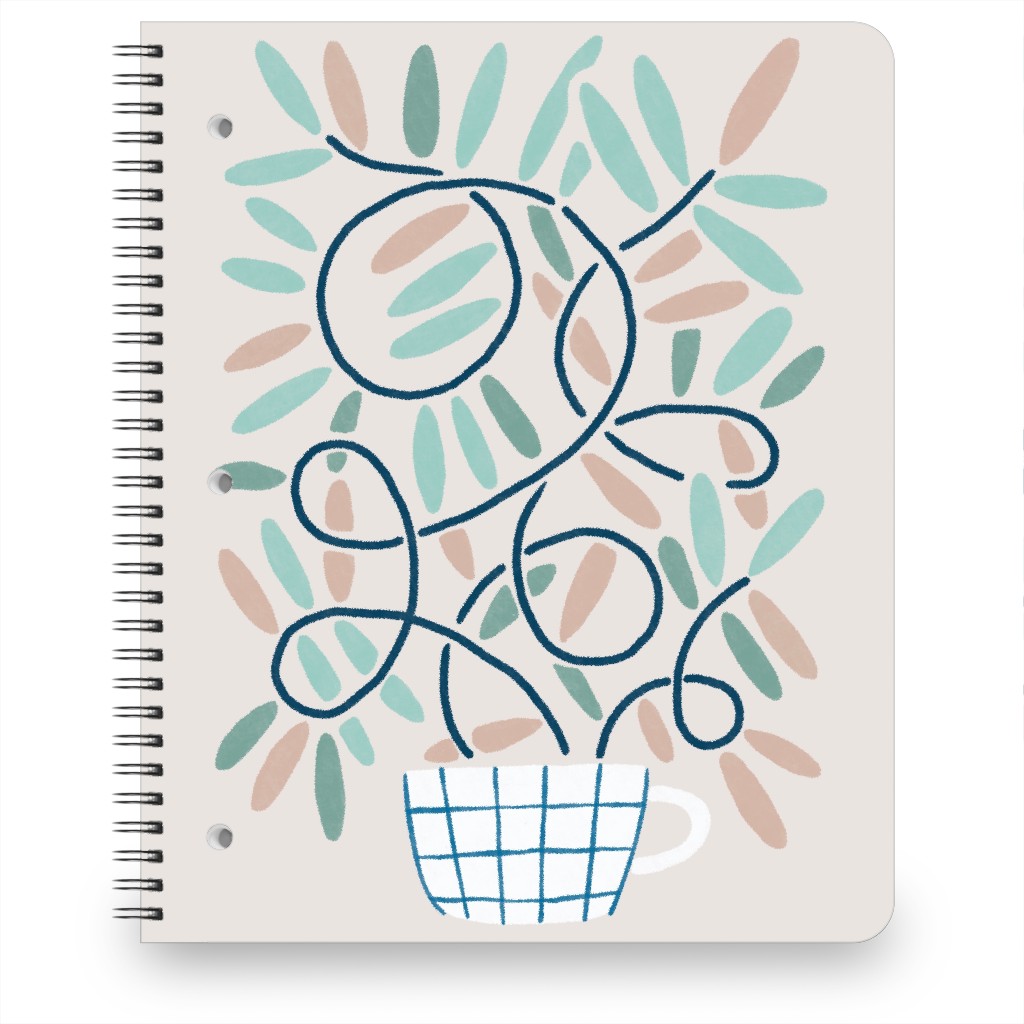 Cup and Plants Notebook, 8.5x11, Beige