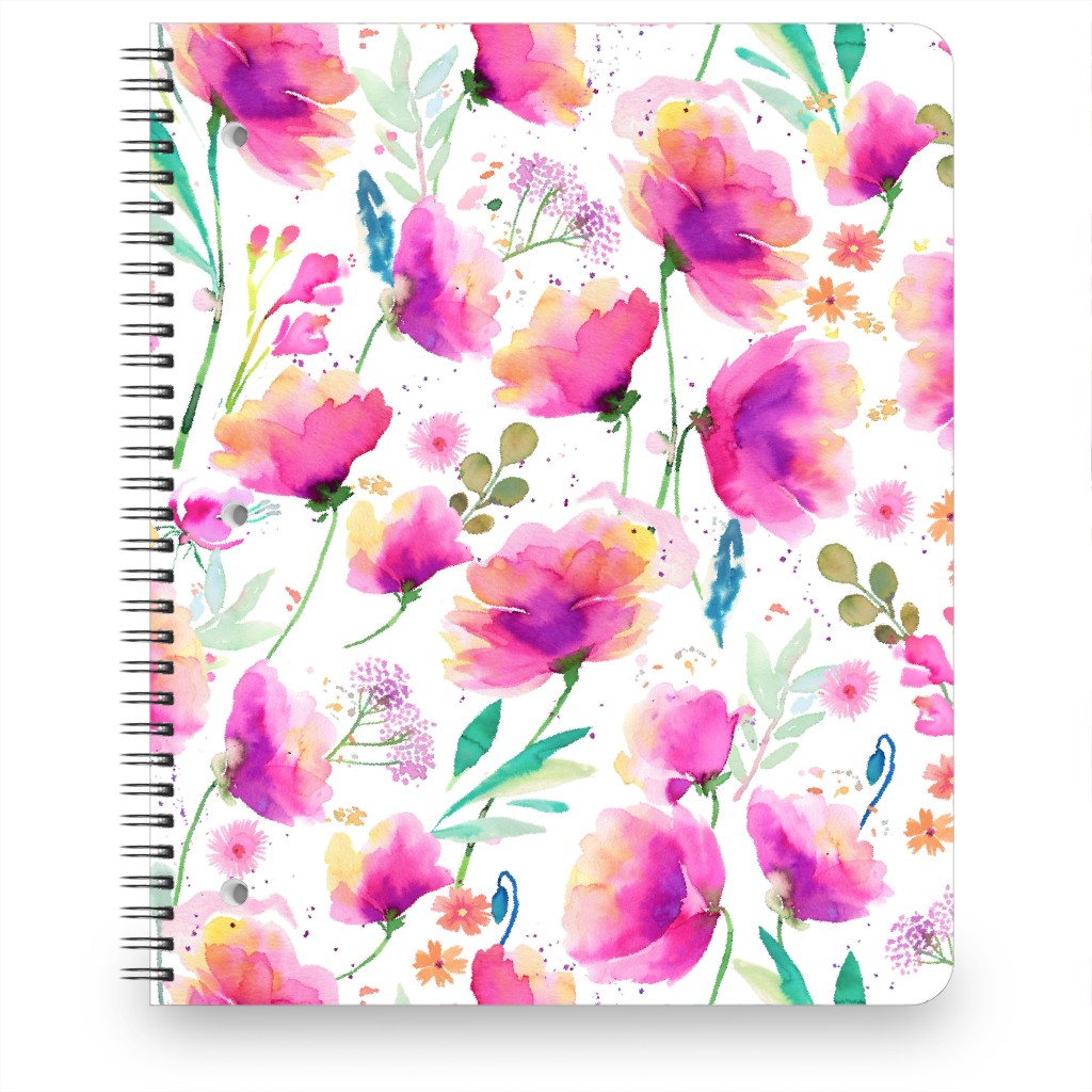 Abstract Poppies - Pink Notebook, 8.5x11, Pink