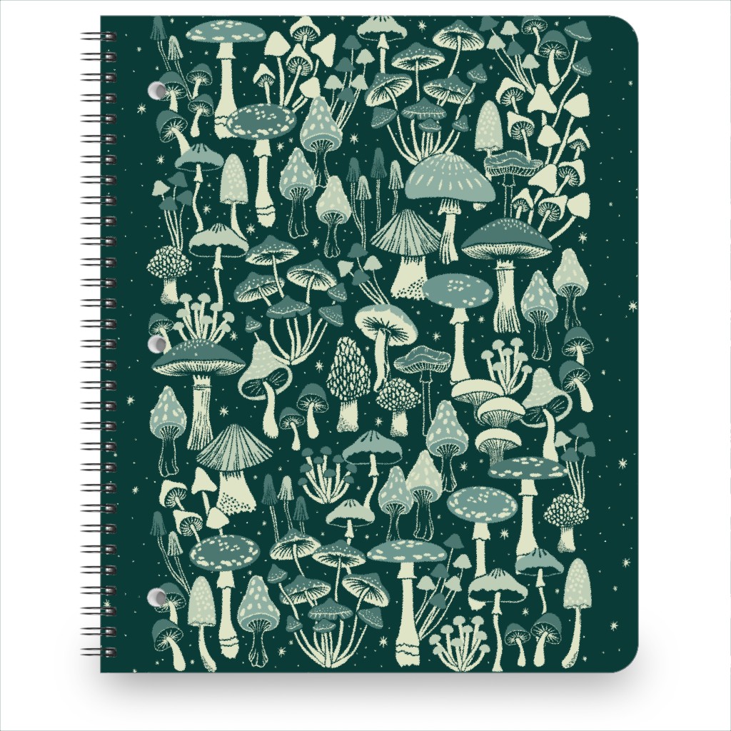 Mushrooms and Stars Notebook, 8.5x11, Green