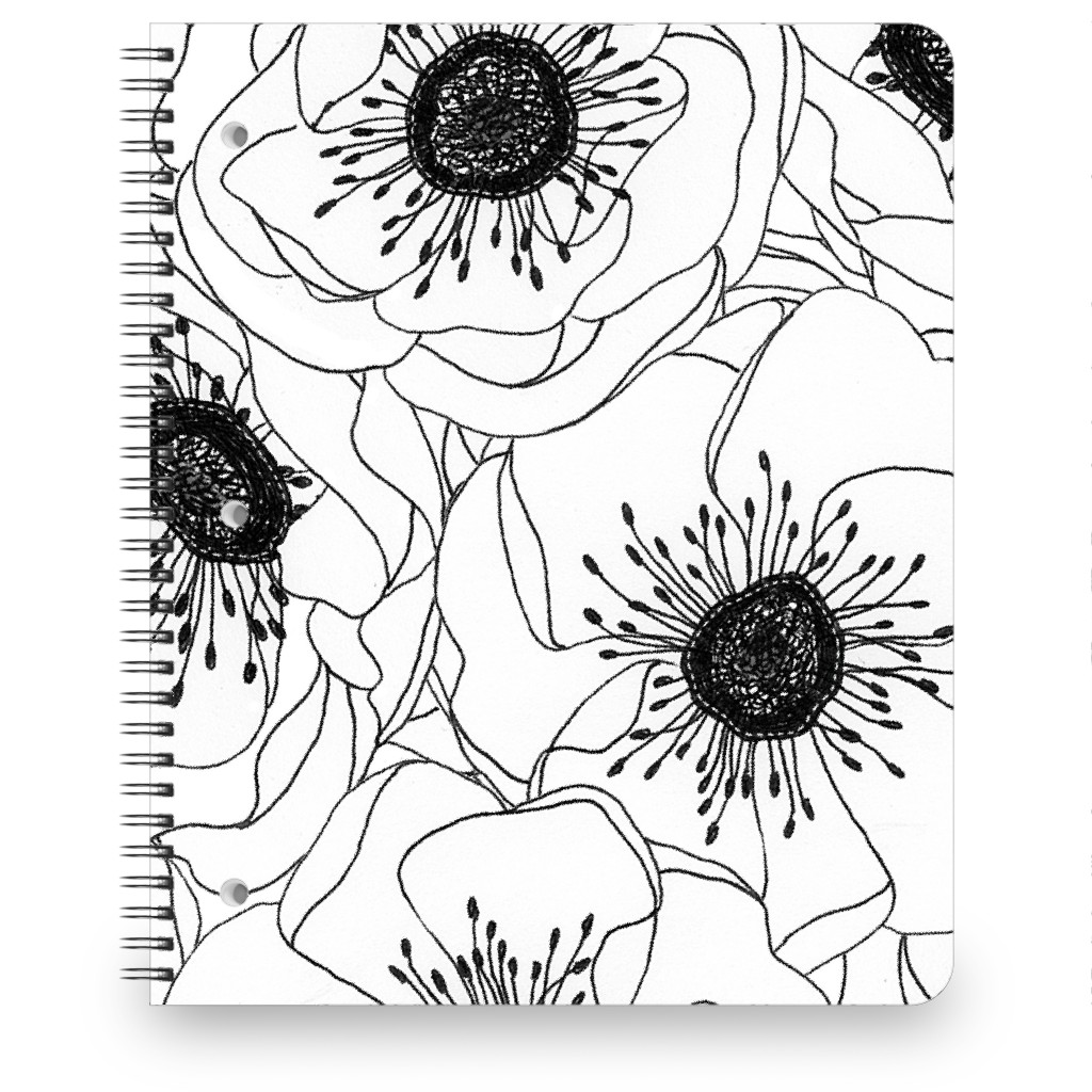 White Anemones - Neutral Notebook, 8.5x11, White, White