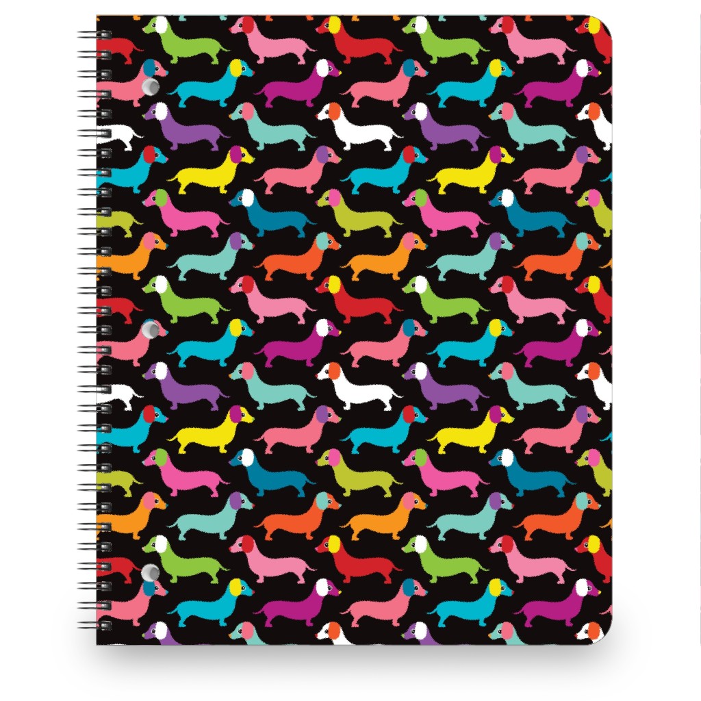 Retro Dachshund Dogs Notebook, 8.5x11, Multicolor, Black