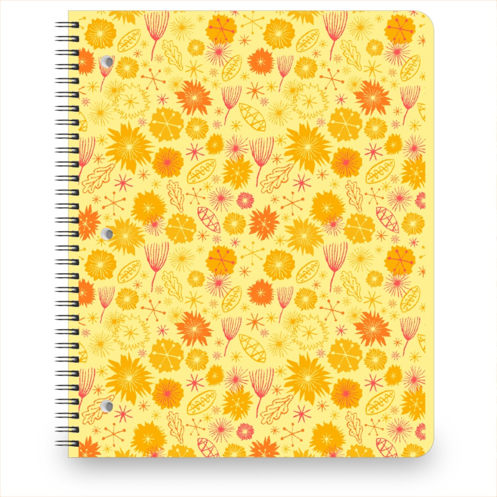Mid Century Flowersorange on Yellow Notebook, 8.5x11, Yellow