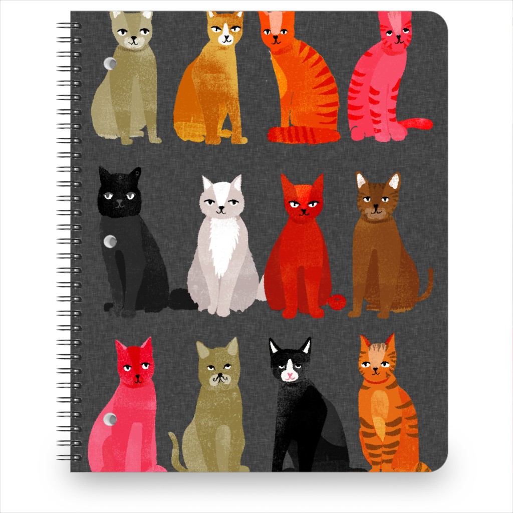 Cats & Kittens on Gray Notebook, 8.5x11, Multicolor