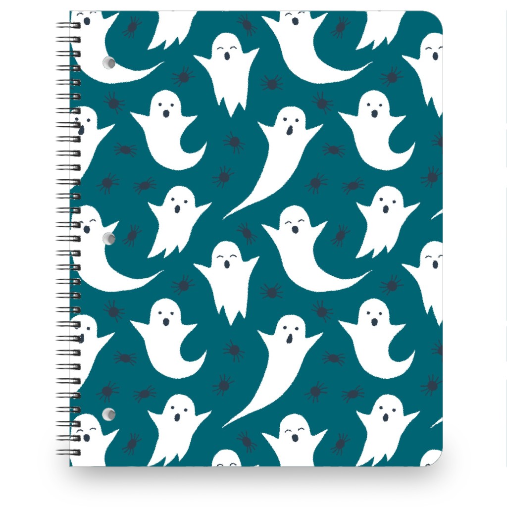 Halloween Ghosts - Dark Teal Notebook, 8.5x11, Green