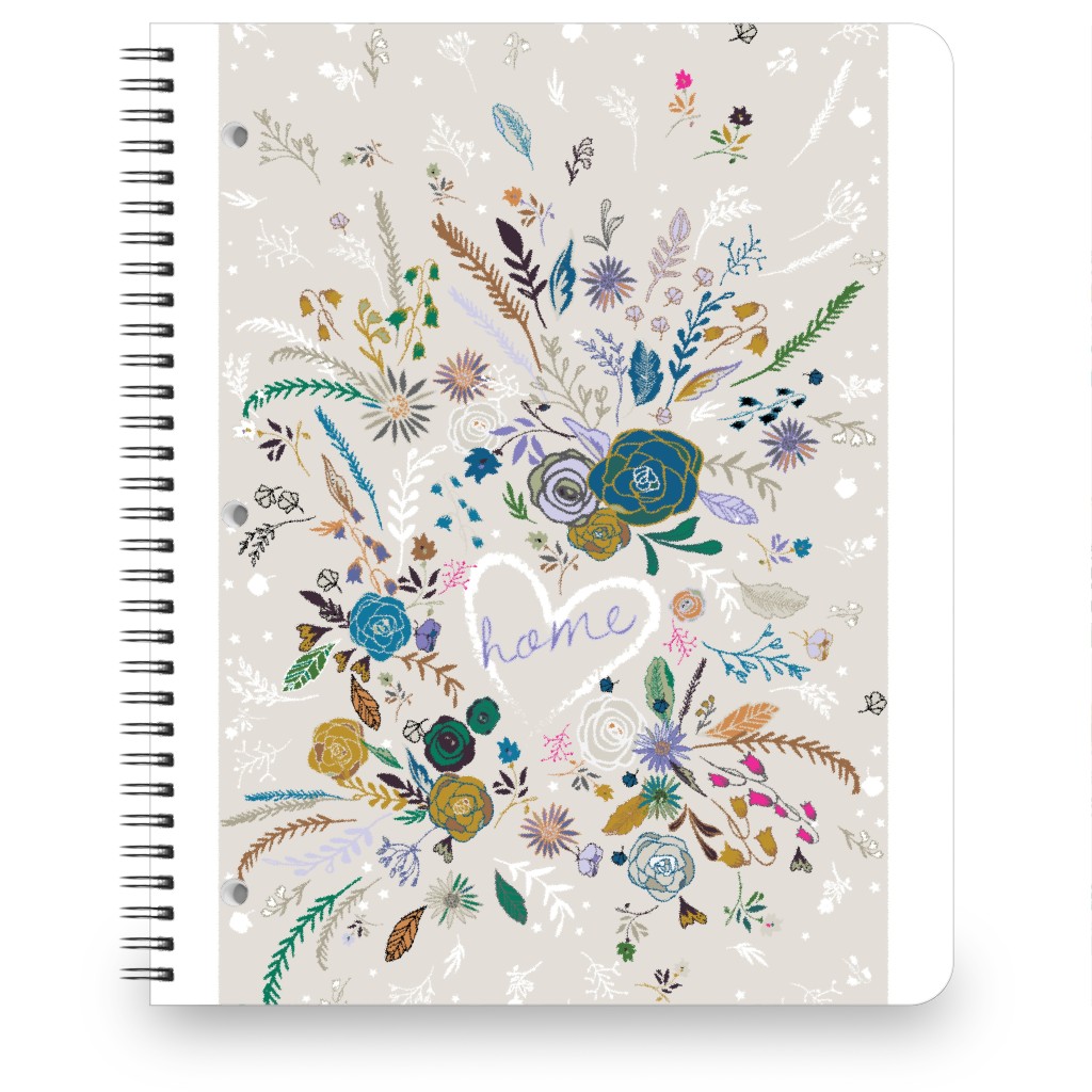 Home Is Where My Heart Is, Floral on Gray Notebook, 8.5x11, Gray, Gray