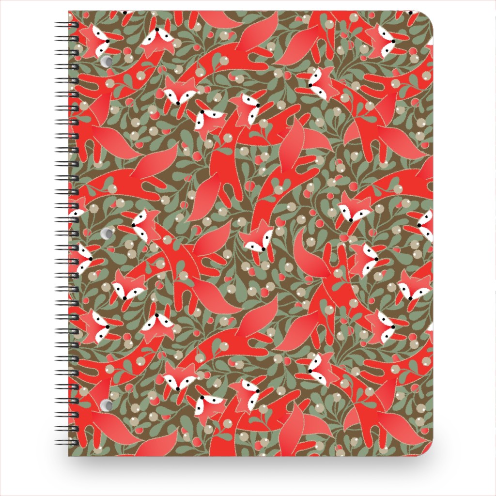 Red Fox Mistletoe Notebook, 8.5x11, Red, Red