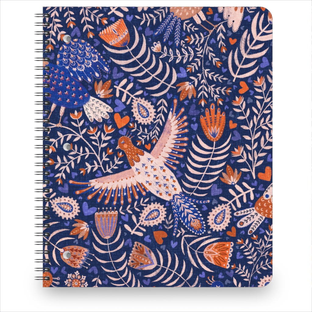 Swedish Folk Art Birds - Blue Notebook, 8.5x11, Blue, True Blue