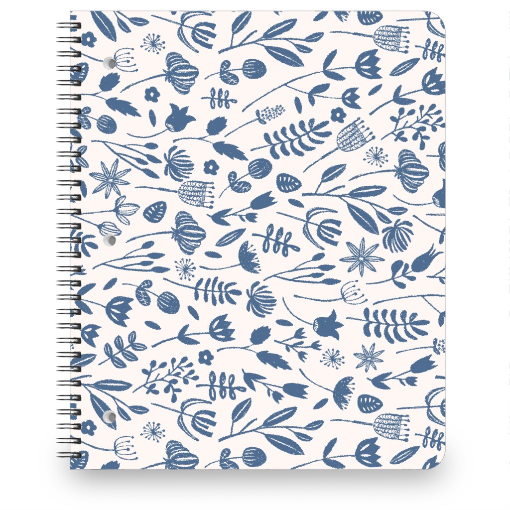 Folk Botanical Print - Blue on White Notebook, 8.5x11, Blue