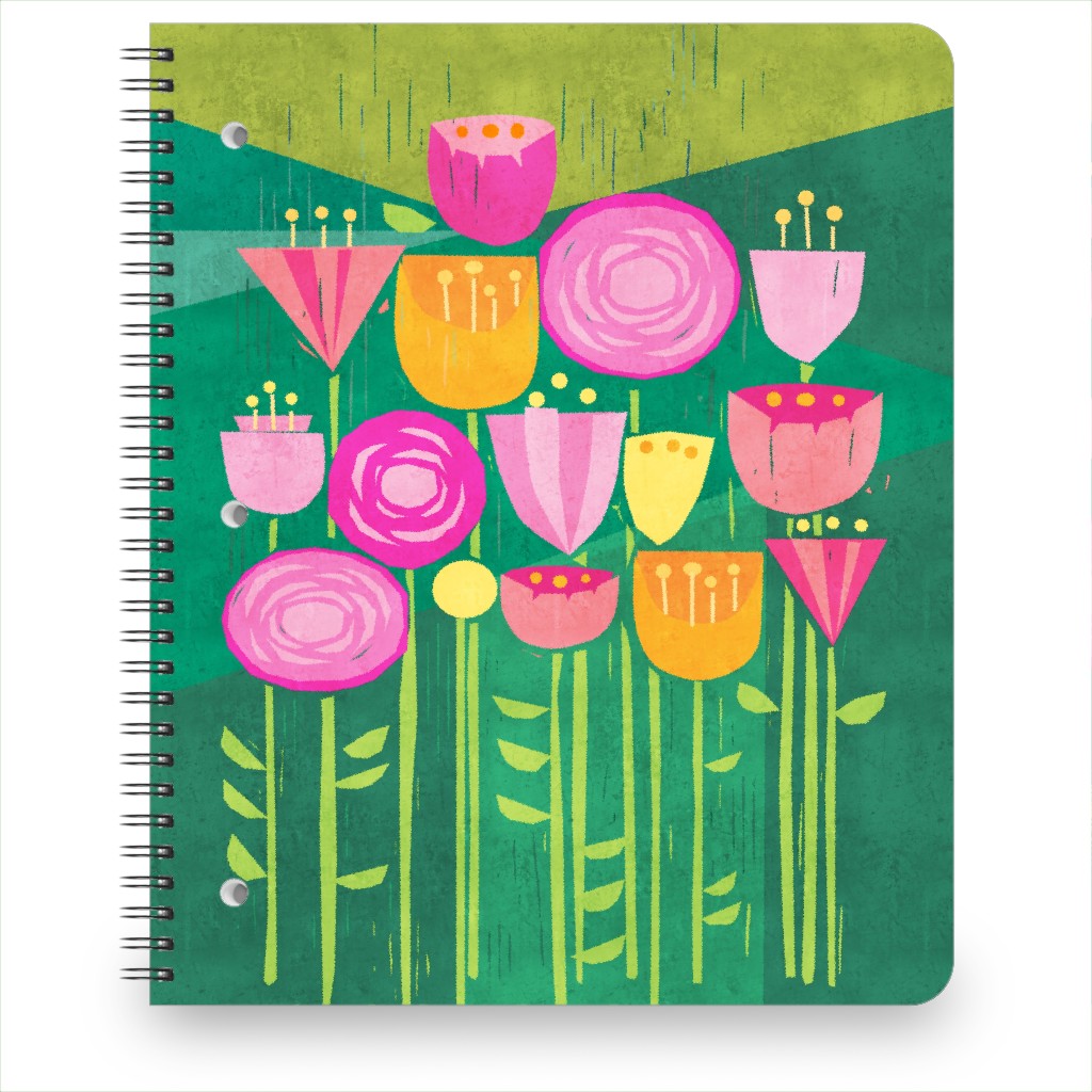 Blocky Blooms Pinks on Green Notebook, 8.5x11, Multicolor