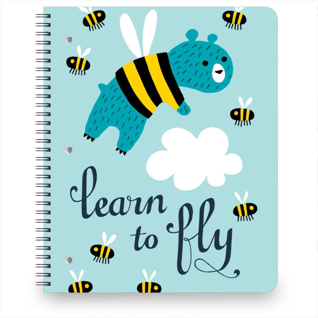 Bear Learns To Fly Notebook, 8.5x11, Blue