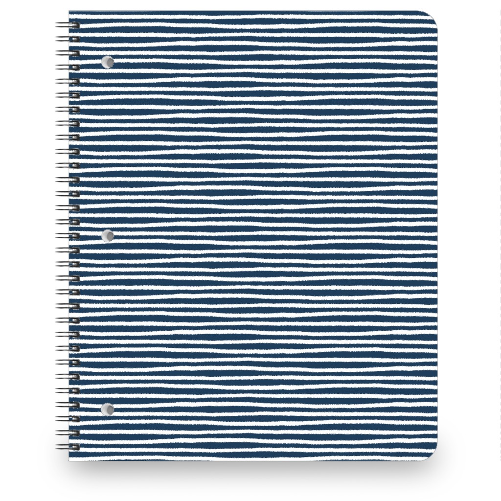 Navy Blue and White Stripes Notebook, 8.5x11, Blue, True Blue