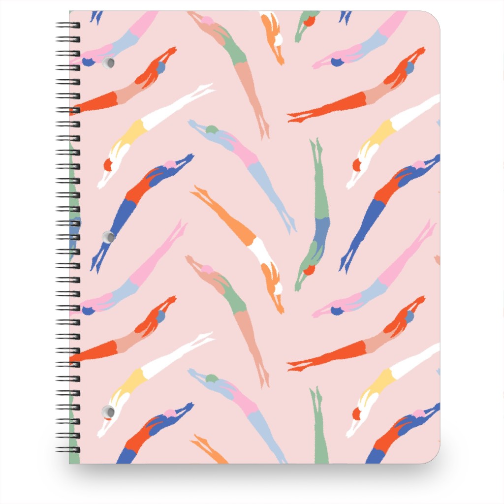 Art Deco Divers - Pink Notebook, 8.5x11, Pink, Bright Pink