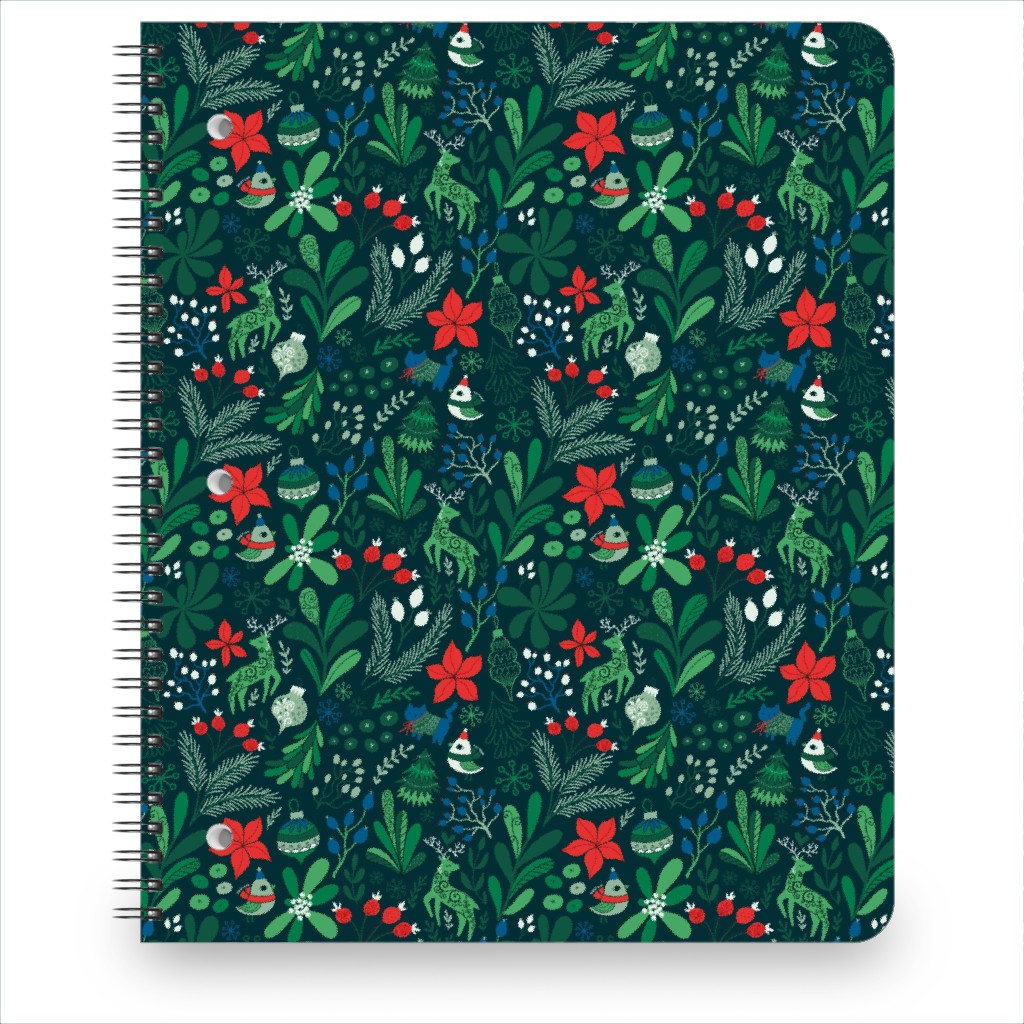 Merry Christmas Floral - Dark Notebook, 8.5x11, Green, Classic Green