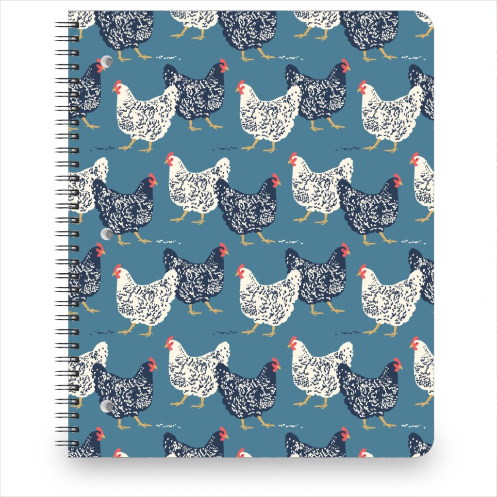 Farmhouse Chickens - Blue Notebook, 8.5x11, Blue