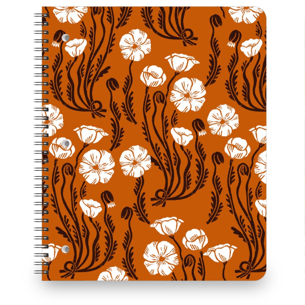 Poppy, Fall Harvest Block Printed Vintage Florals Notebook, 8.5x11, Orange