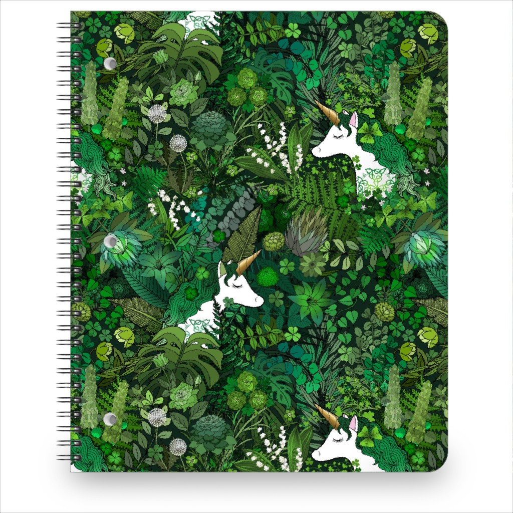 Irish Unicorn in a Green Garden Notebook, 8.5x11, Green