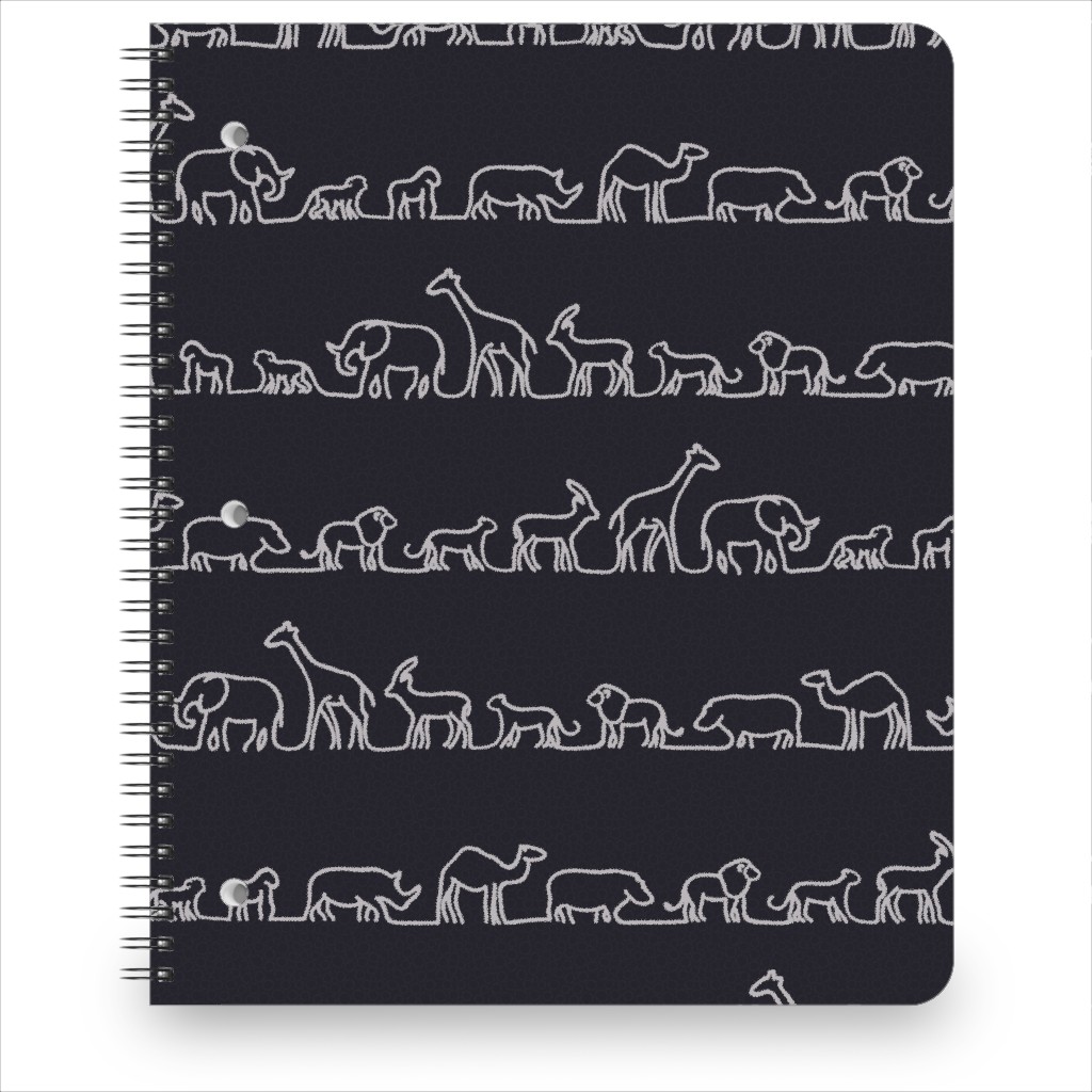 Safari Animals Outlines Notebook, 8.5x11, Black, Black