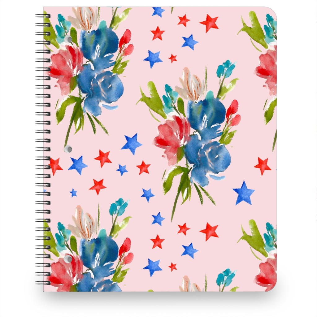 4th of July Florals - Pink Notebook, 8.5x11, Pink, Bright Pink