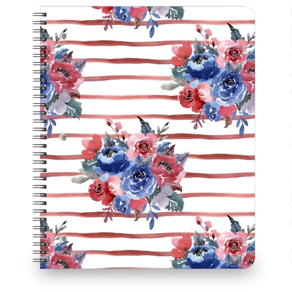 Freedom Florals With Red Stripes - Multi Notebook, 8.5x11, Red