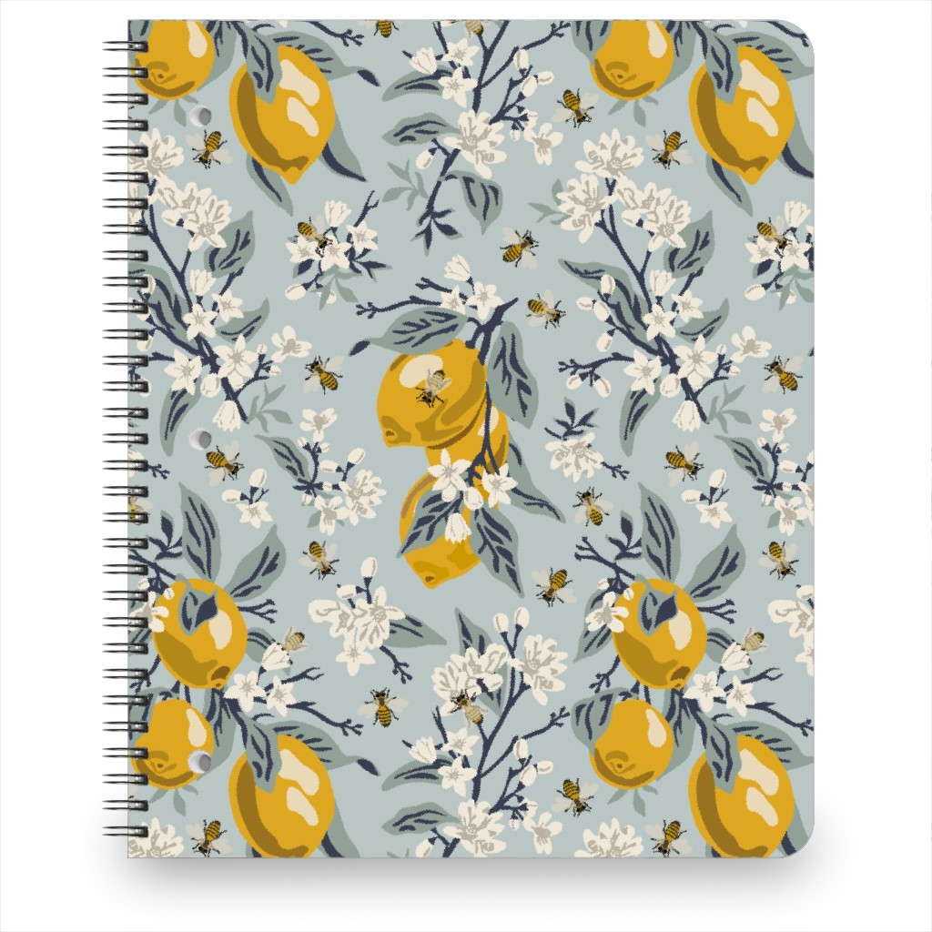 Bees, Blossoms & Lemons - Blue Notebook, 8.5x11, Blue, True Blue