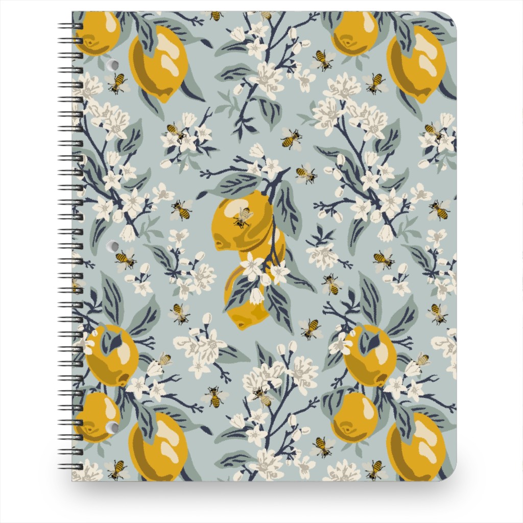 Bees, Blossoms & Lemons - Blue Notebook, 8.5x11, Blue