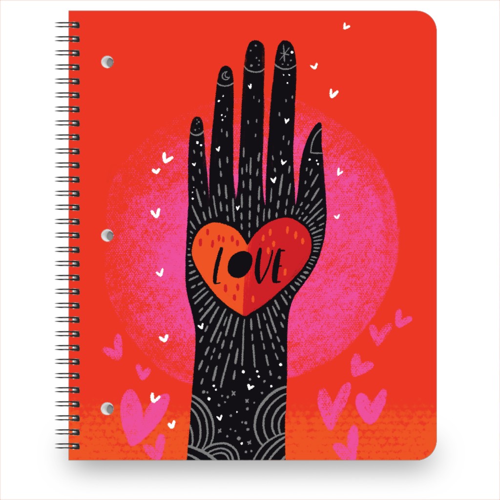 Handful of Love - Black on Red Notebook, 8.5x11, Red, Red
