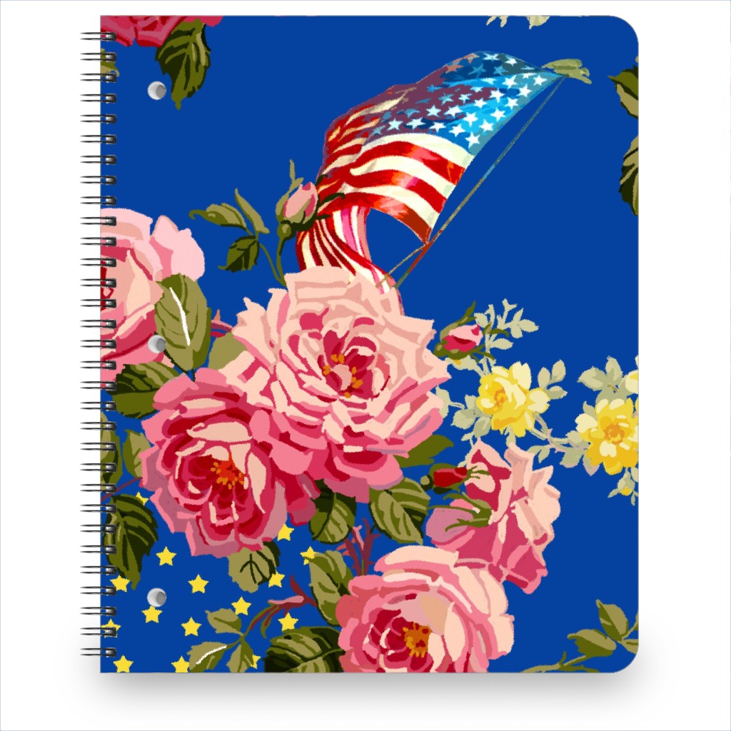 Americana Summer Roses - Blue Notebook, 8.5x11, Blue, True Blue