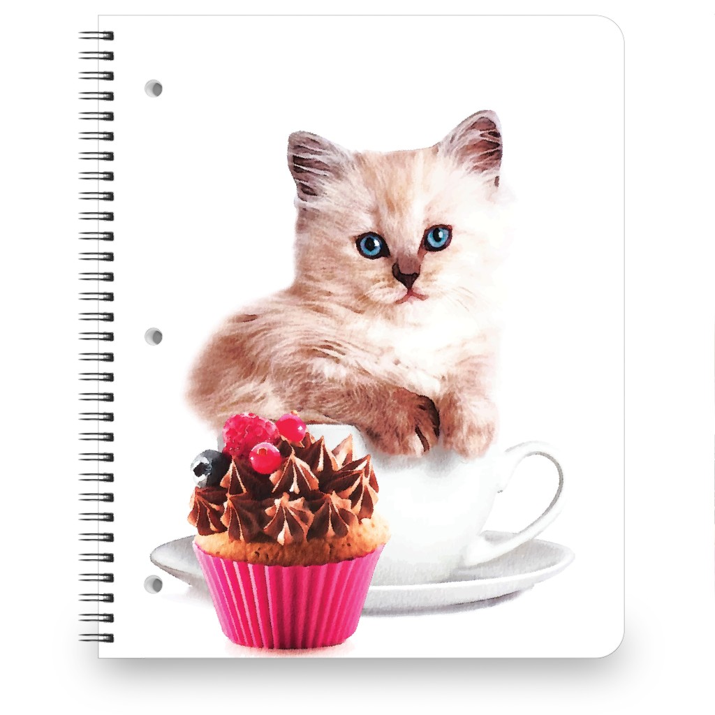 Teacup Cat & Cupcake Notebook, 8.5x11, Multicolor