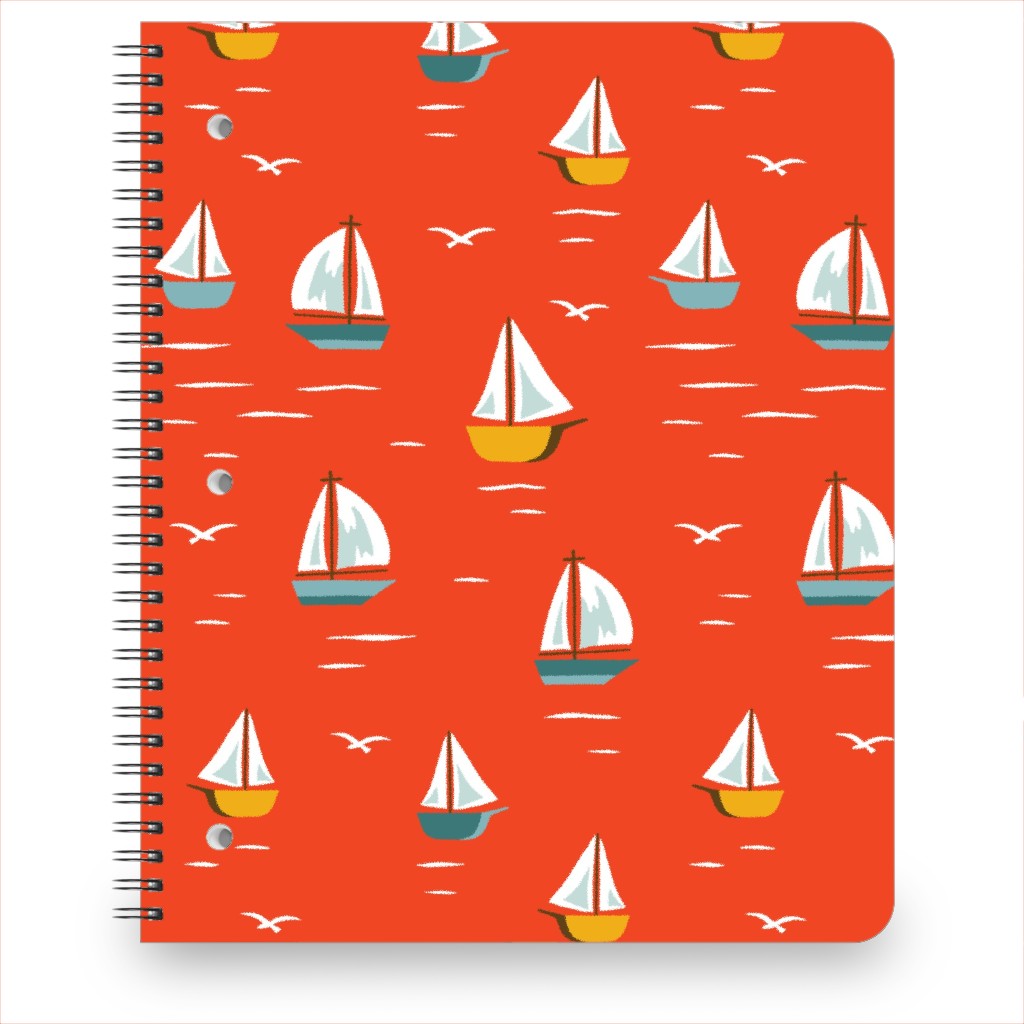 Sailboats Notebook, 8.5x11, Red