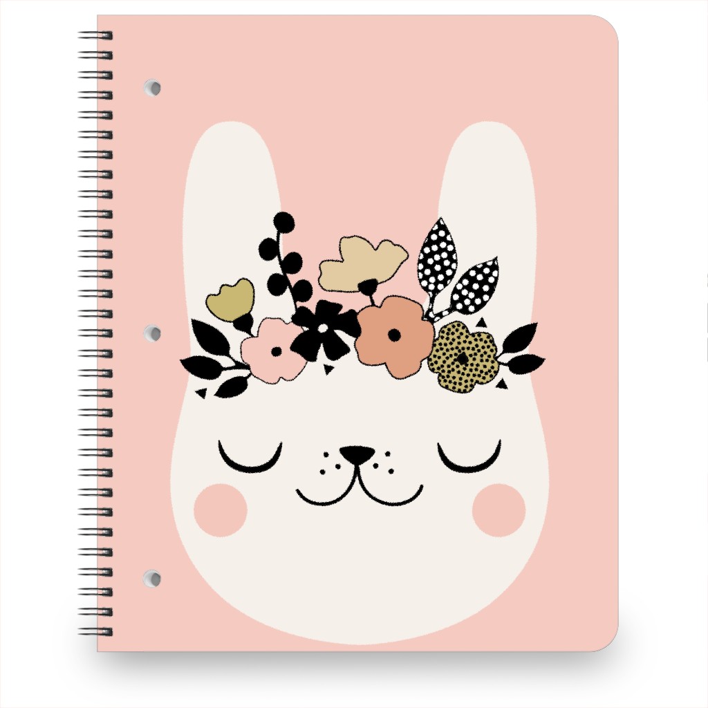 Floral Bunny - Pink Notebook, 8.5x11, Pink