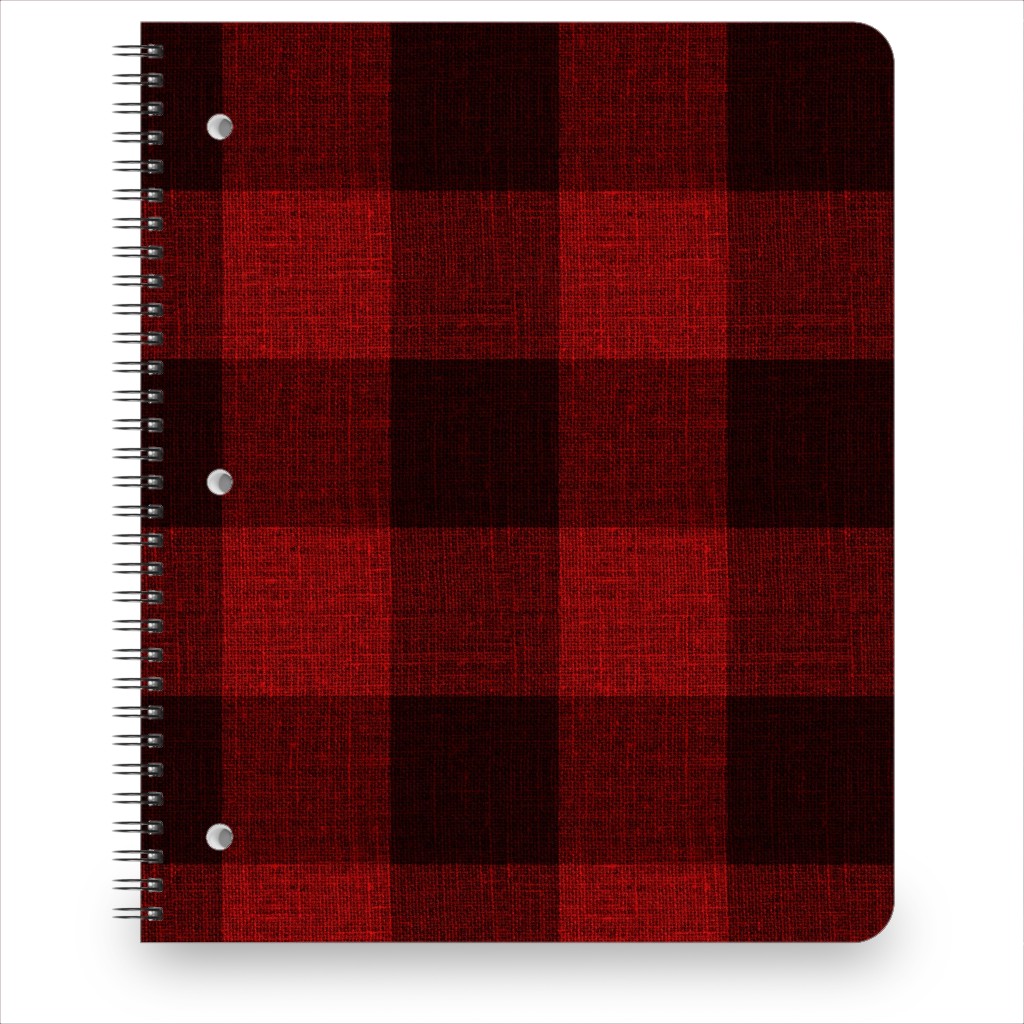 Linen Look Gingham Lumberjack - Red, Black Notebook, 8.5x11, Red