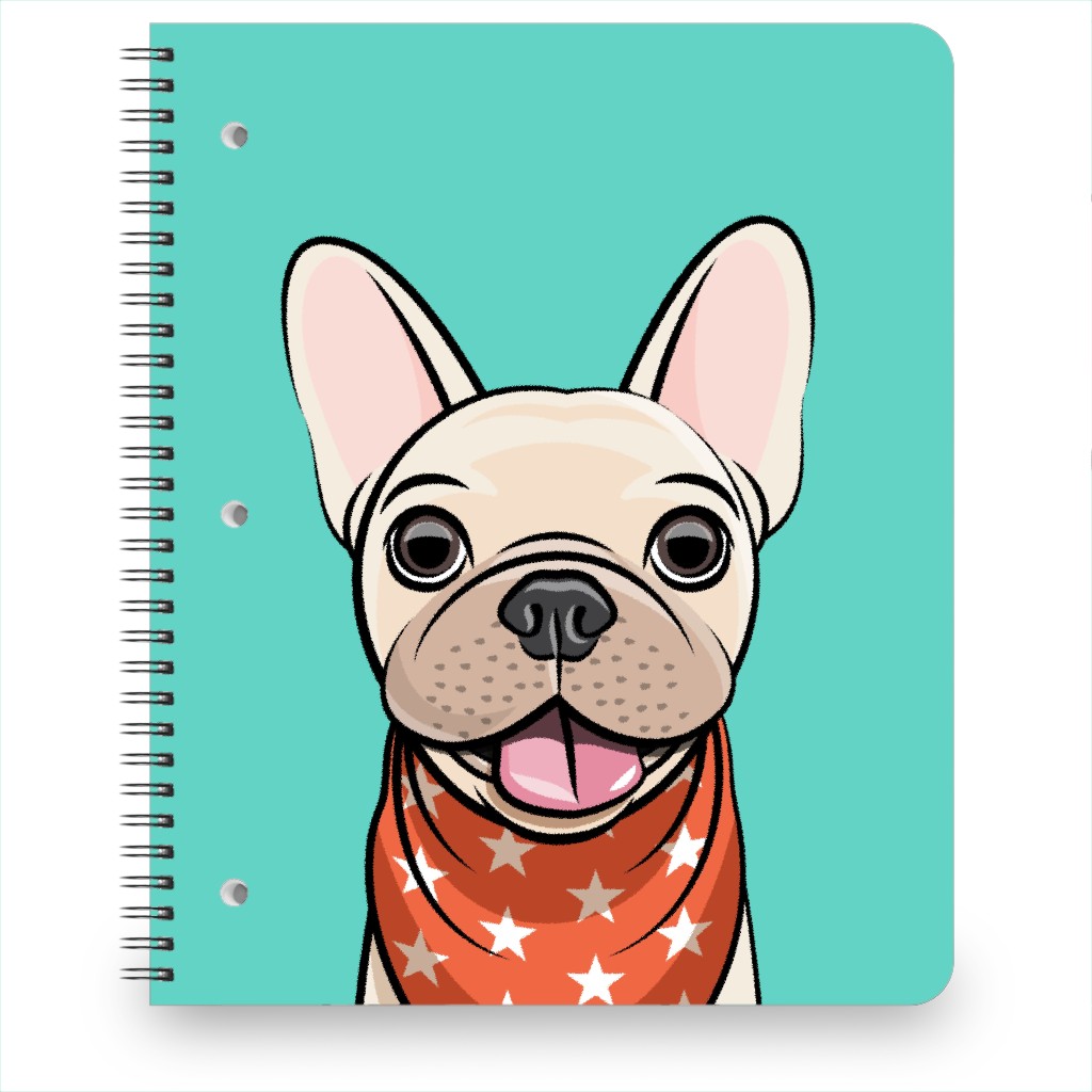 Happy the French Bulldog - Frenchie on Teal Notebook, 8.5x11, Multicolor