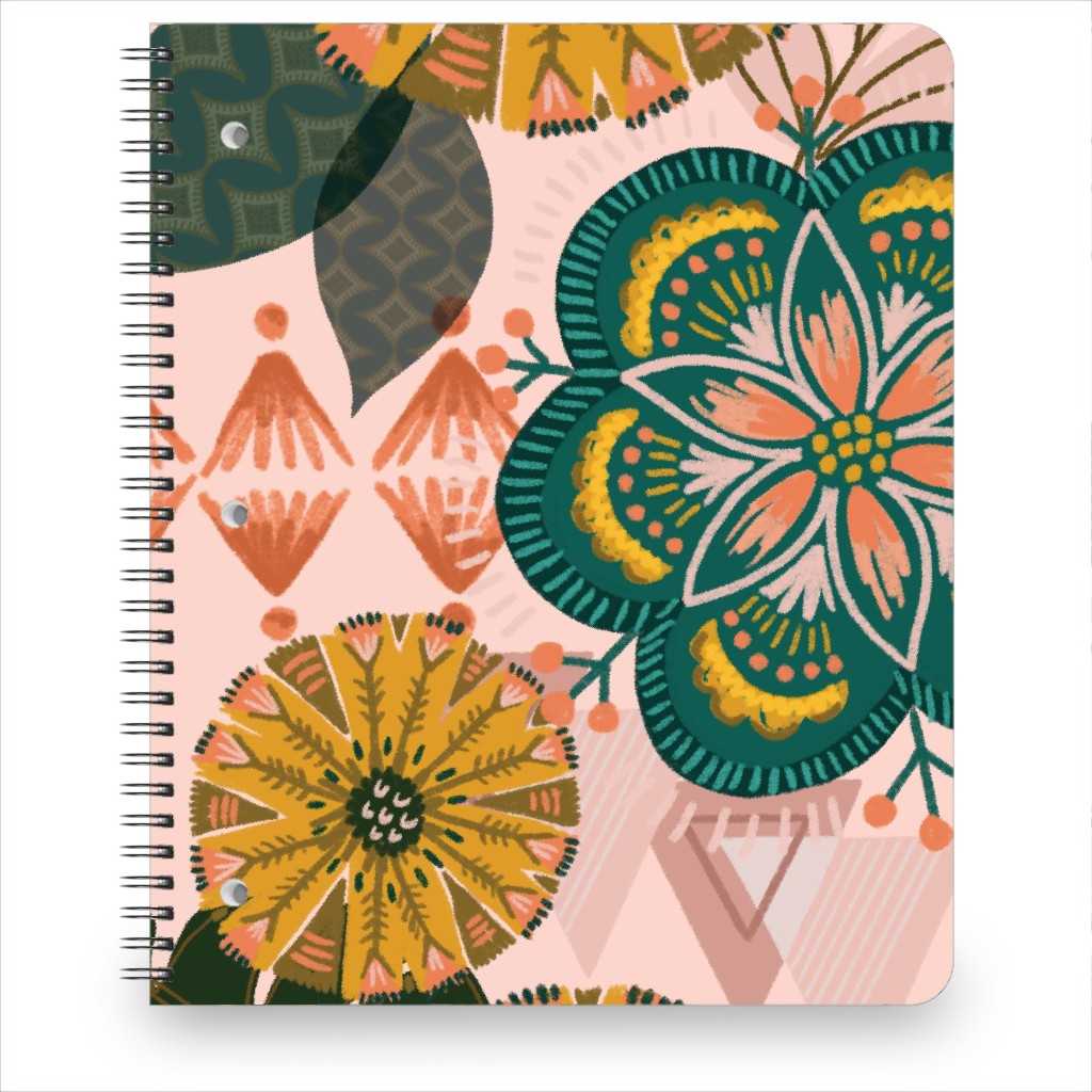 Boho Tropical - Floral - Pink Notebook, 8.5x11, Multicolor