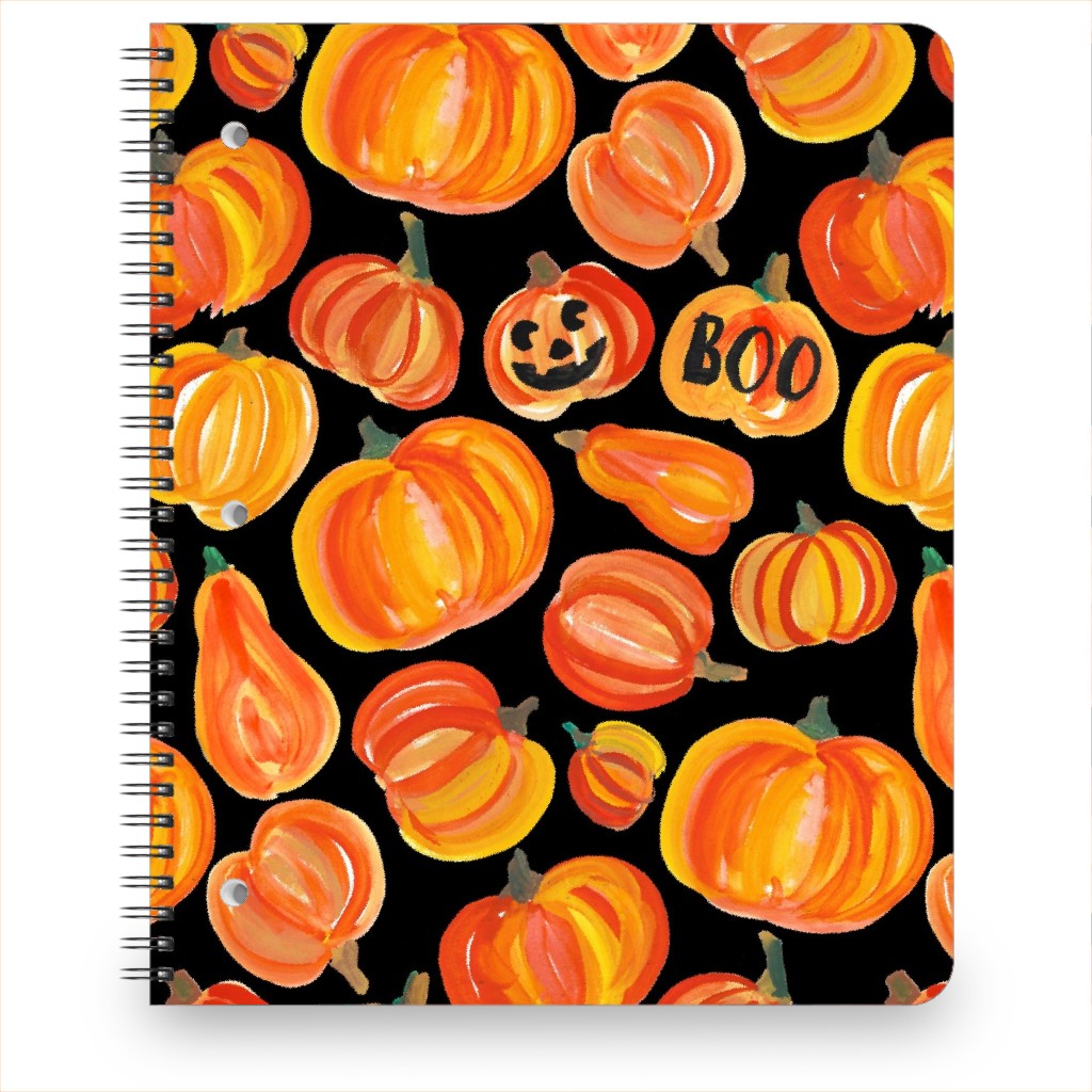 Watercolor Pumpkins - Black Notebook, 8.5x11, Orange